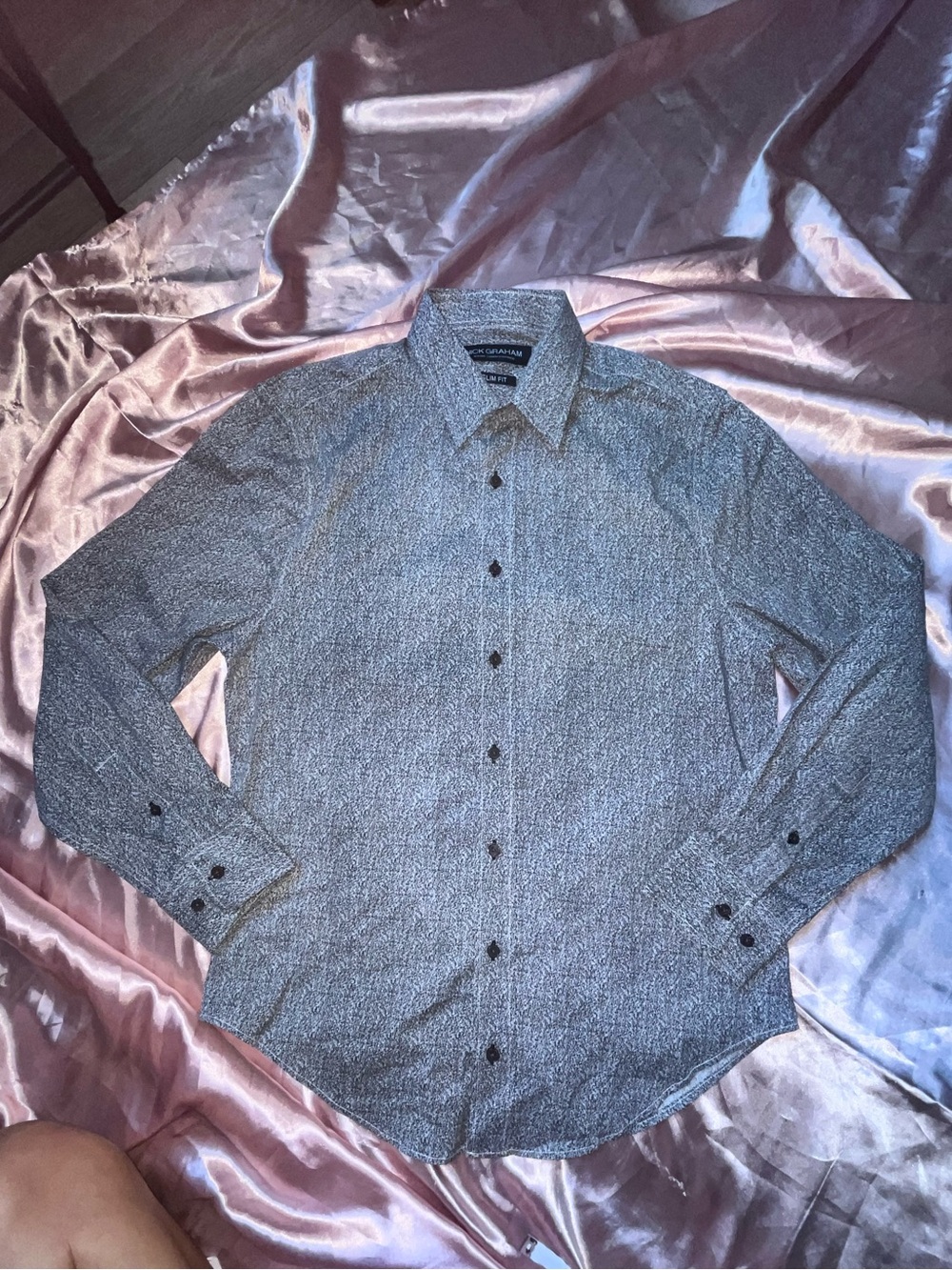 Nick Graham Men's Textured Gray Slim Fit Long Sleeve Dress Shirt